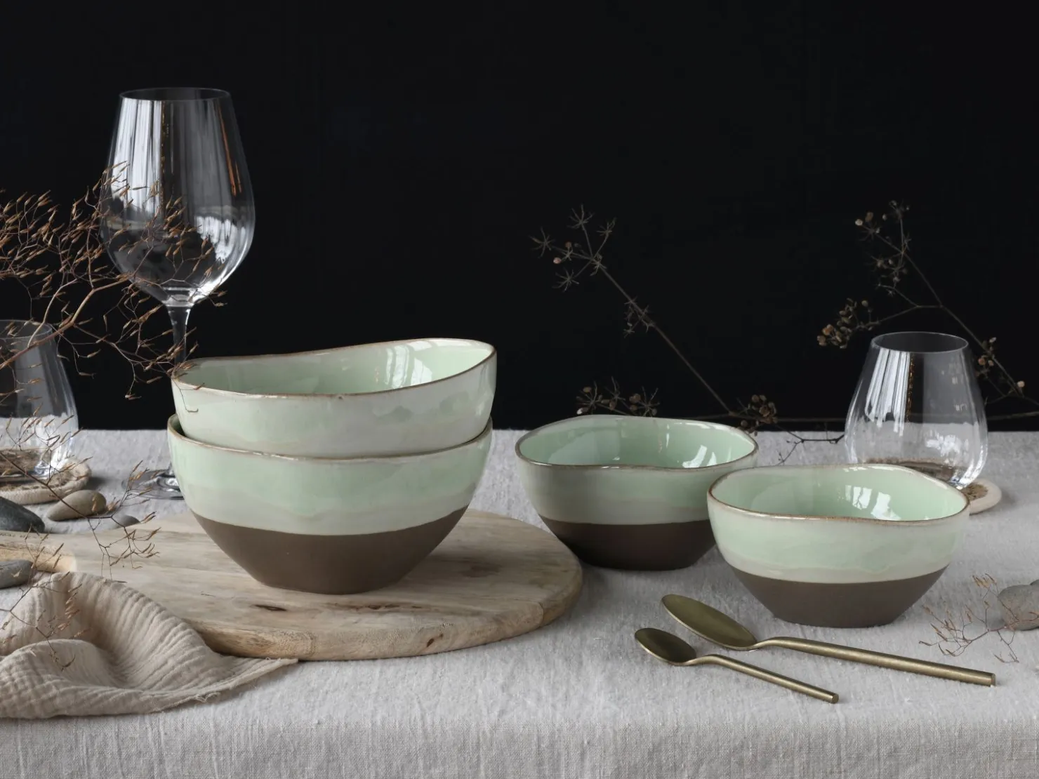 Creatable Bowls & Schüsseln|Geschirrset|Basalt Bio - Bowl 4-tlg - Salbei