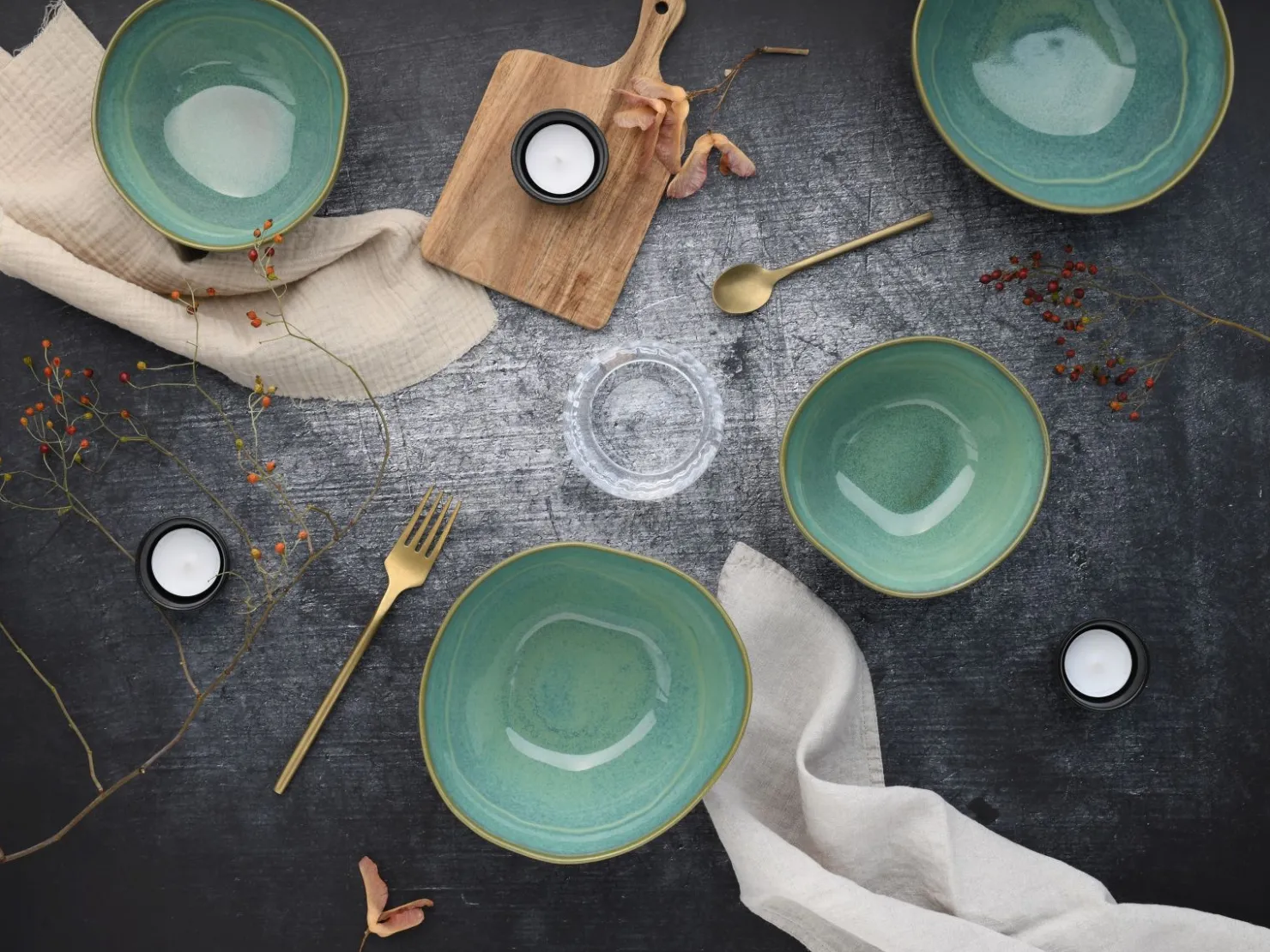 Creatable Bowls & Schüsseln|Geschirrset|Basalt Bio - Bowl 4-tlg - Salbei