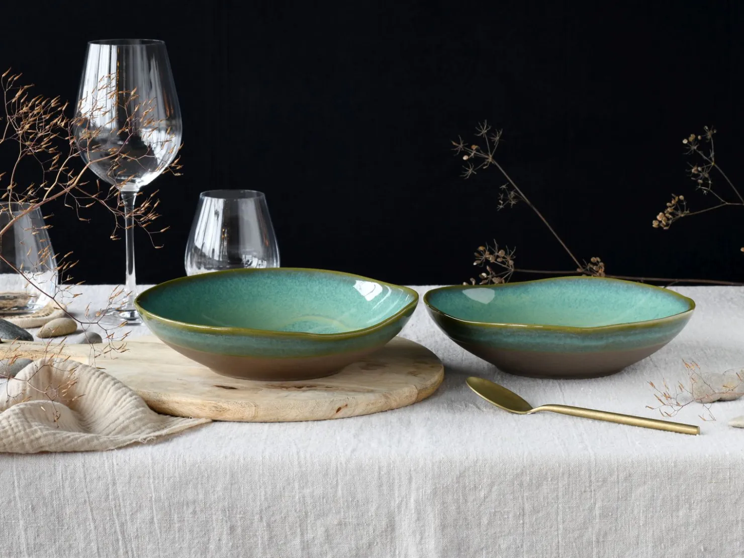Creatable Bowls & Schüsseln|Geschirrset|Basalt Bio - Pasta Bowl 2-tlg - Salbei