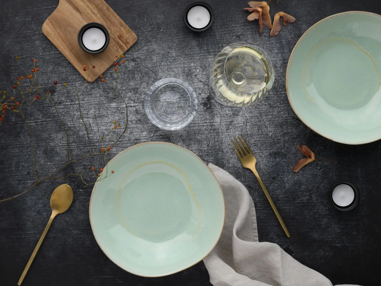 Creatable Bowls & Schüsseln|Geschirrset|Basalt Bio - Pasta Bowl 2-tlg - Salbei