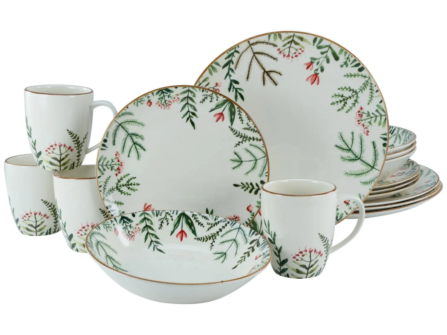 Creatable Geschirrset|Greenery Leaves - Kombiservice 16-tlg - Weiss