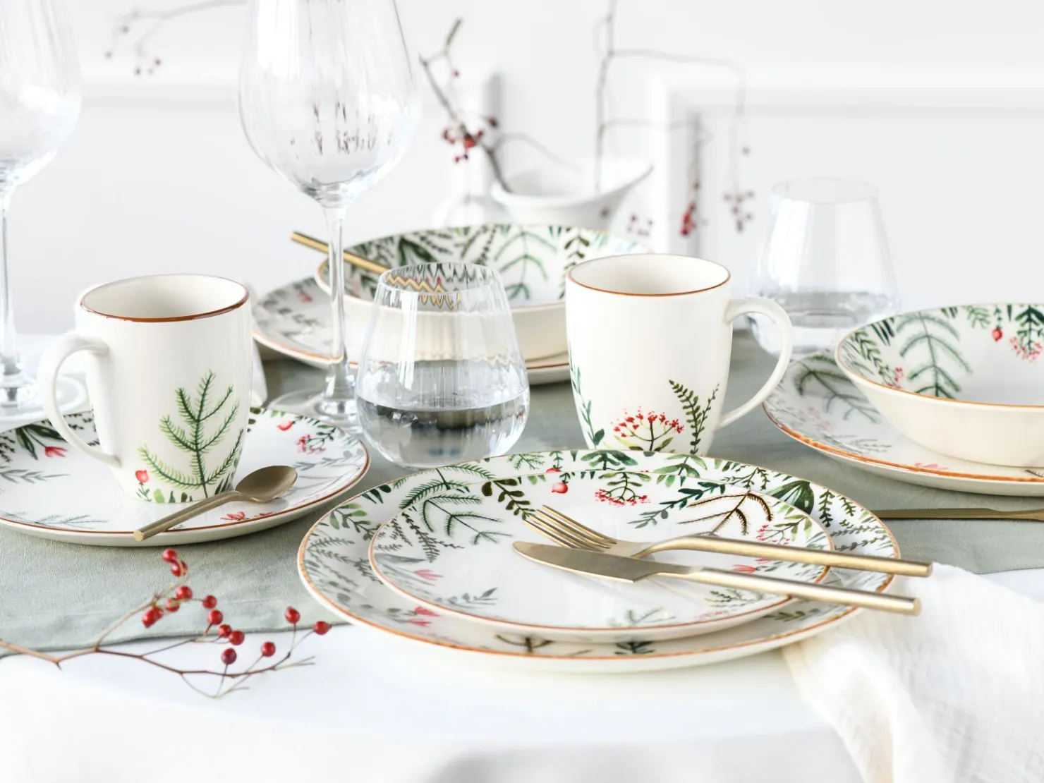 Creatable Geschirrset|Greenery Leaves - Kombiservice 16-tlg - Weiss