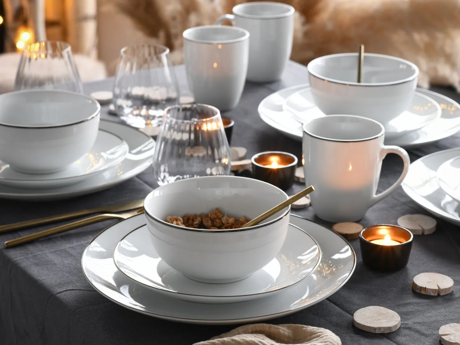 Creatable Geschirrset|Luna Black Line - Kombiservice 16-tlg, Luna - Kombiservice 16-tlg, Happy Birthday - Kombiservice 16-tlg - Happy Birthday