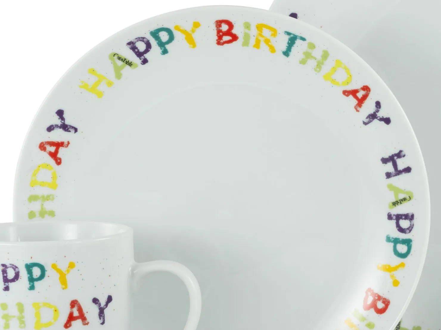 Creatable Geschirrset|Luna - Brunch Set 12-tlg, Happy Birthday - Frühstücksset 12-tlg - Happy Birthday