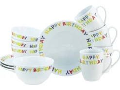 Creatable Geschirrset|Luna - Brunch Set 12-tlg, Happy Birthday - Frühstücksset 12-tlg - Happy Birthday