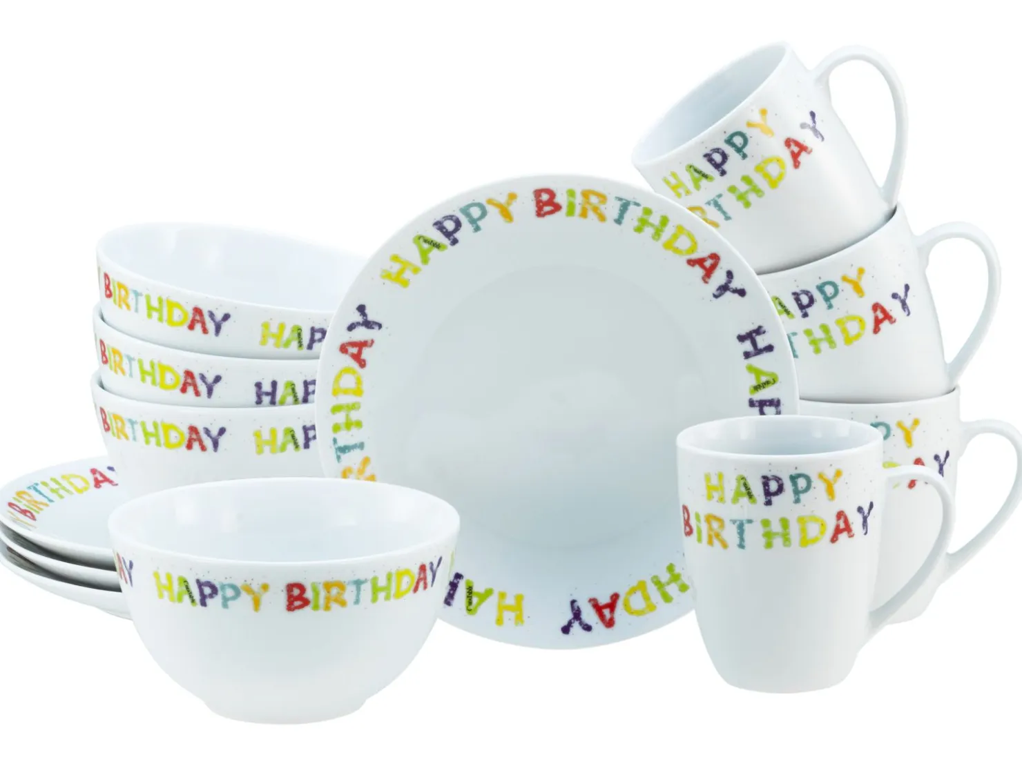Creatable Geschirrset|Luna - Brunch Set 12-tlg, Happy Birthday - Frühstücksset 12-tlg - Happy Birthday