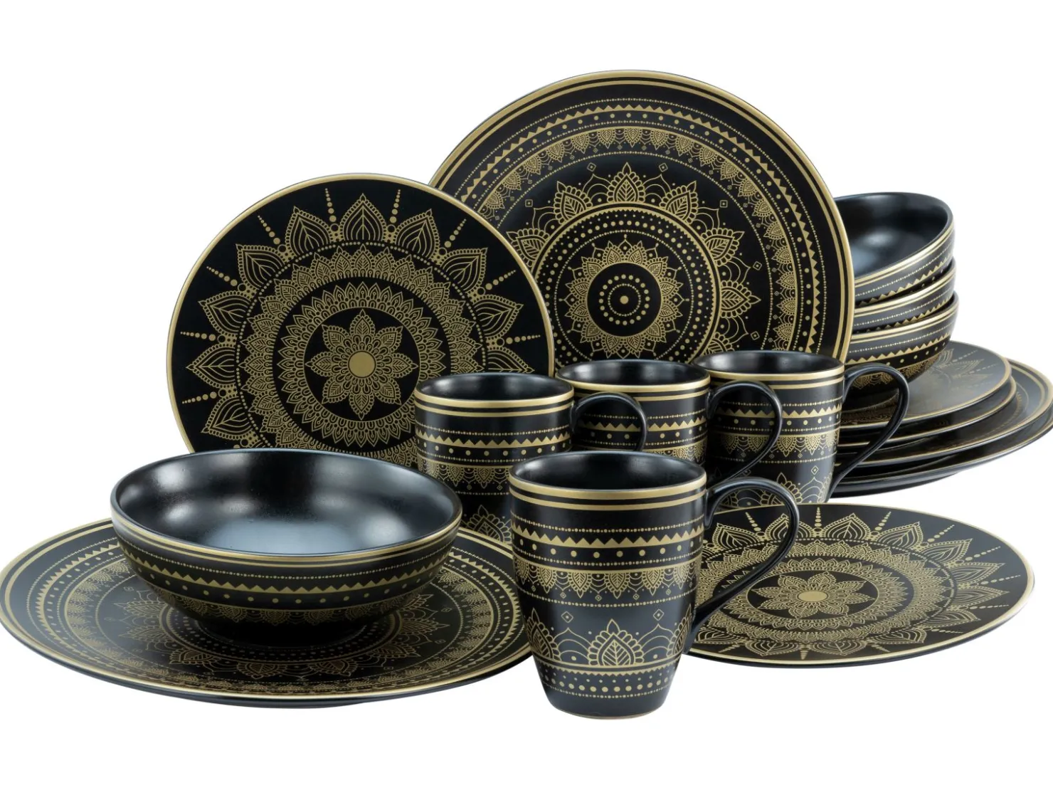 Creatable Geschirrset|Mandala - Kombiservice 16-tlg - Gold-Schwarz