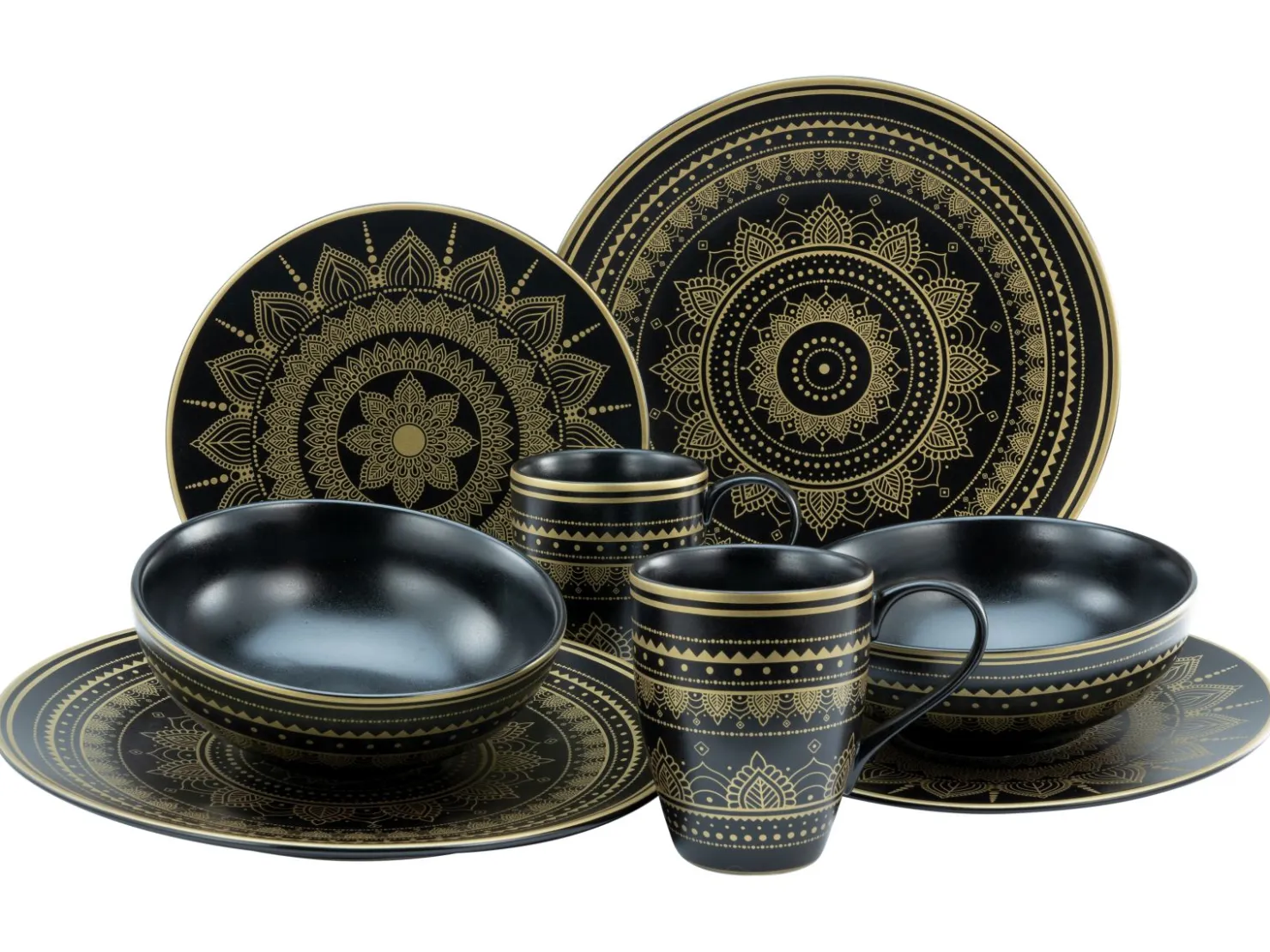 Creatable Geschirrset|Mandala - Kombiservice 8-tlg - Gold-Schwarz