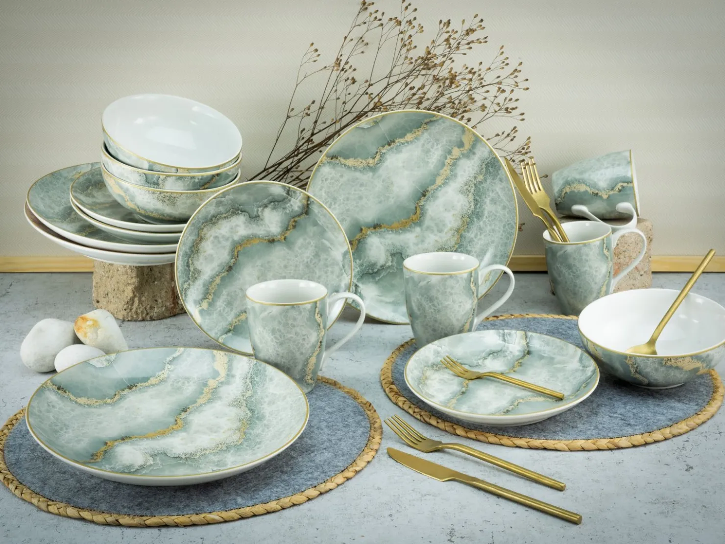 Creatable Geschirrset|Marmor - Kombiservice 16-tlg - Grau