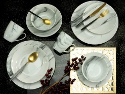 Creatable Geschirrset|Marmor - Kombiservice 16-tlg - Schwarz-Weiss