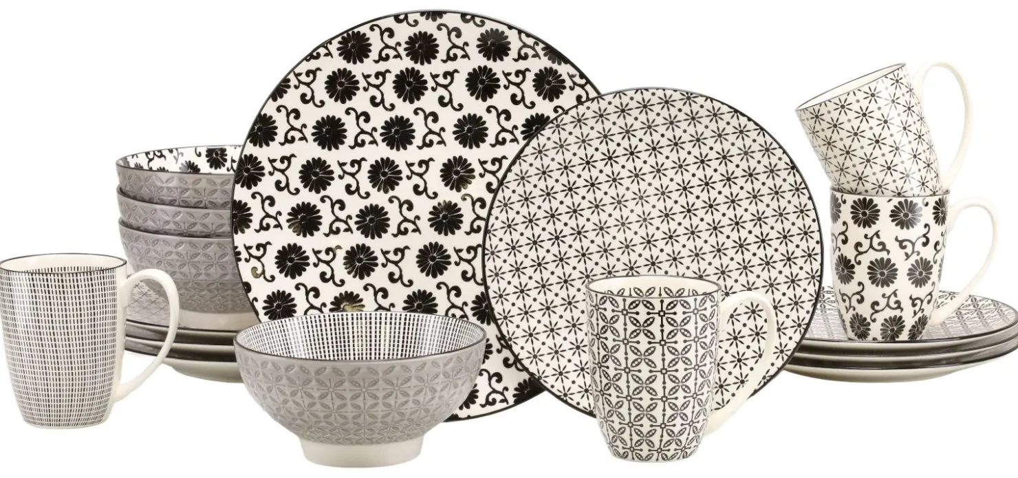 Creatable Geschirrset|New Style - Kombiservice 16-tlg - Schwarz-Weiss