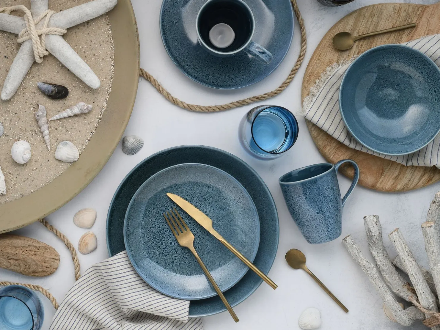 Creatable Geschirrset|Reactive Nostalgic - Kombiservice 16-tlg - Blau