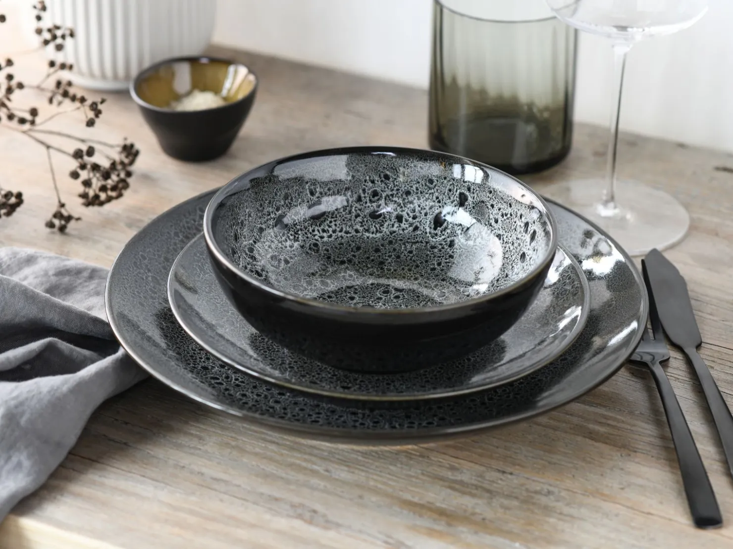 Creatable Geschirrset|Teller|Reactive Nostalgic - Tellerset 12-tlg - Schwarz
