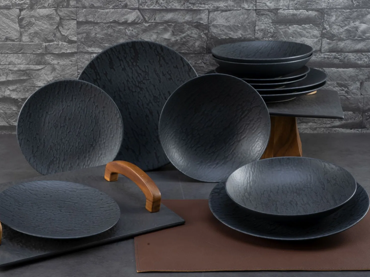 Creatable Geschirrset|Teller|Schiefer - Tellerset 12-tlg - Schwarz