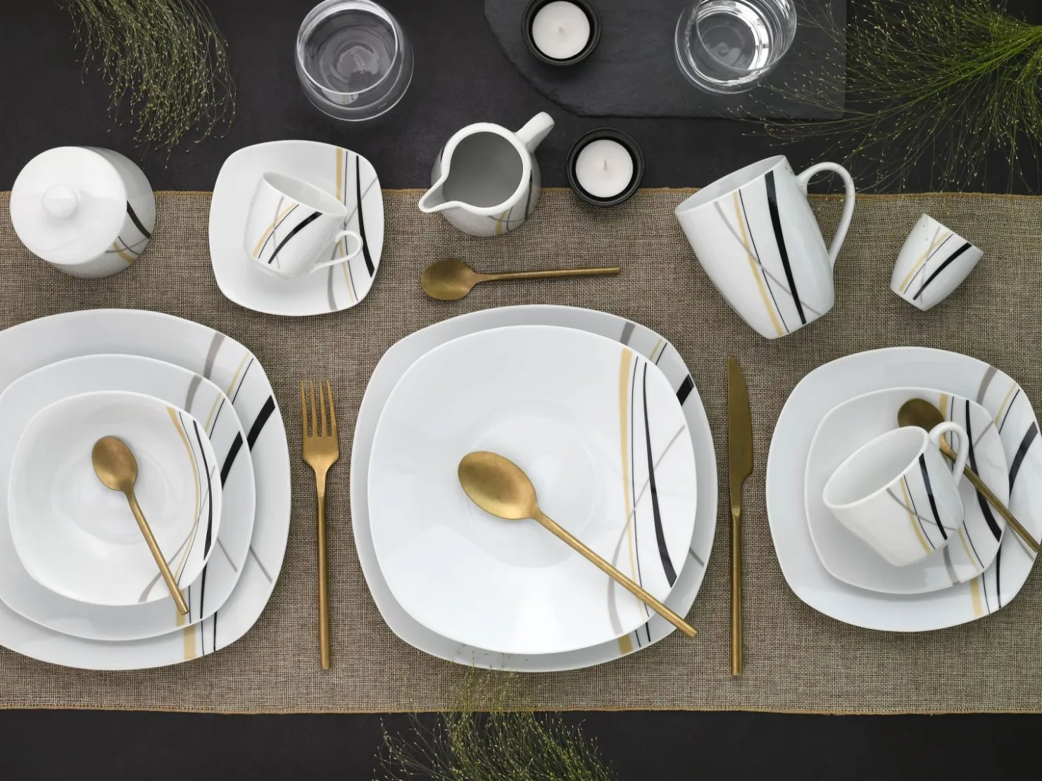 Creatable Geschirrset|Square - Kombiservice 62-tlg - Weiss
