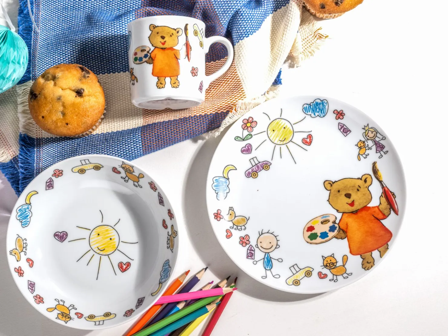 Creatable Geschirrset|Teddy - Kinderservice 3-tlg - Weiss