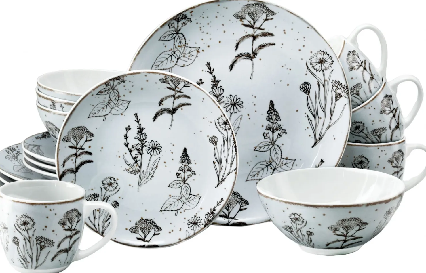Creatable Geschirrset|Vintage Flowers - Kombiservce 16-tlg - Stein