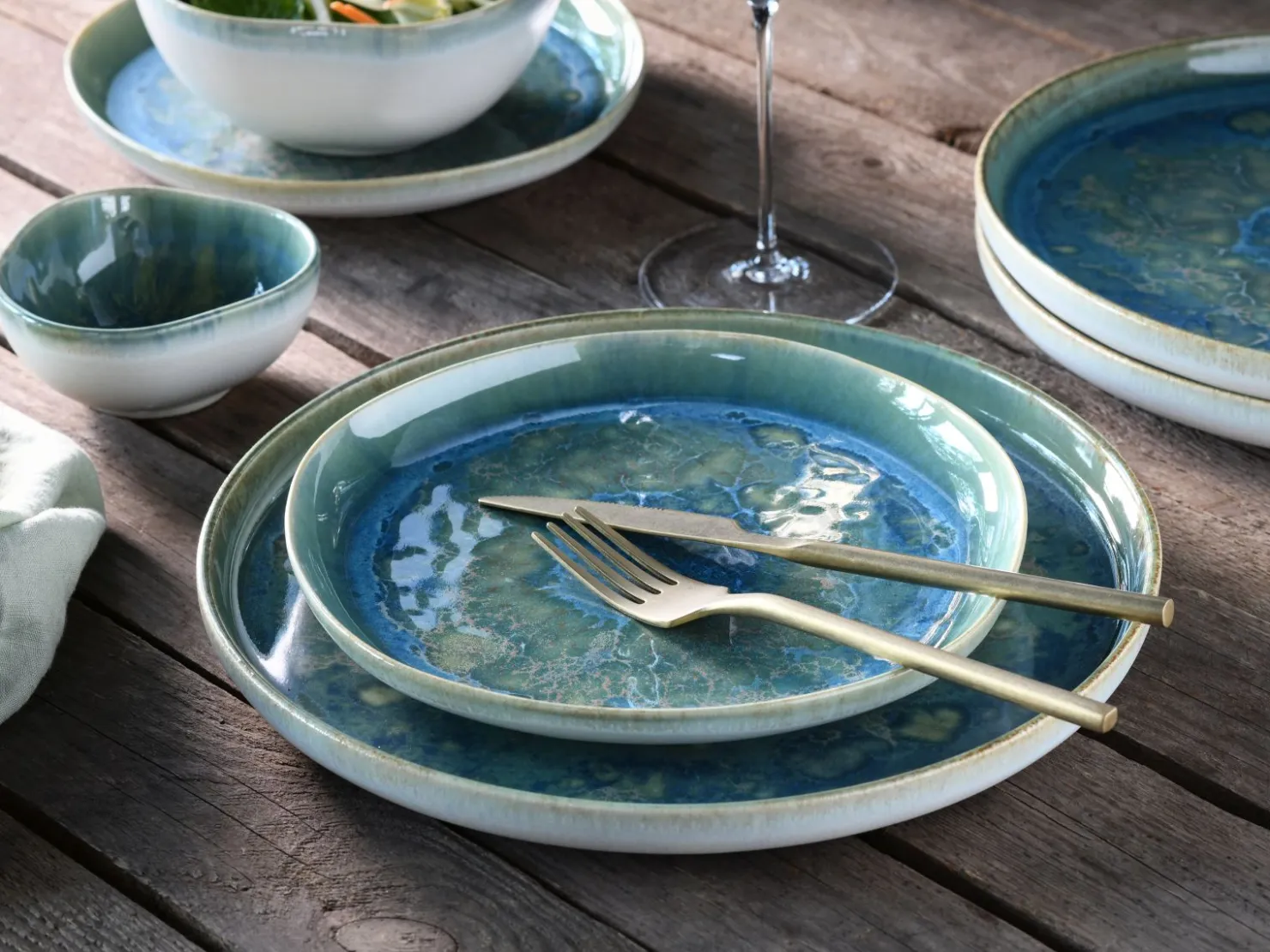 Creatable Geschirrset|Teller|Yuki - Tellerset 12-tlg - Grün-blau
