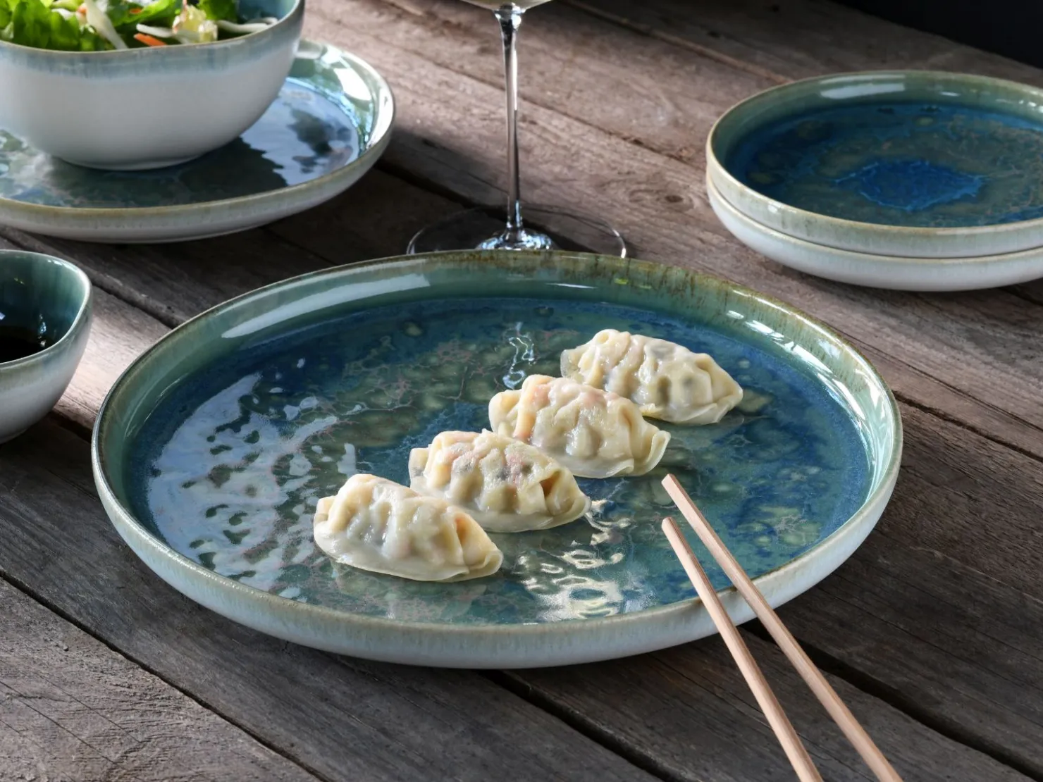 Creatable Geschirrset|Teller|Yuki - Tellerset 12-tlg - Grün-blau